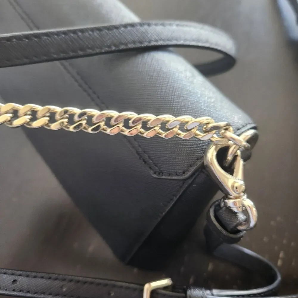 Kate Spade New York Black Saffiano Leather Shoulder Bag Chain Link Accents luxe